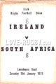 Ireland v South Africa 1970 rugby  Programme